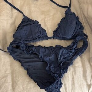 Elegant Navy Blue Lace Bikini Set